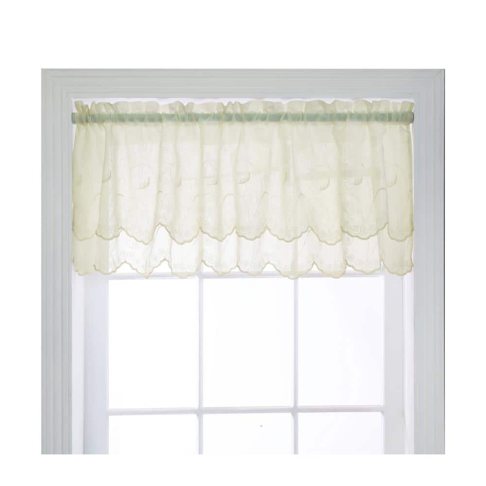 Cream Polyester Double Scalloped Valance with Scroll Motif, 54x17"