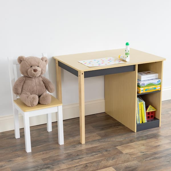 Humble Crew Dalton Toddler 2-Piece Desk and Chair, Wood Top Natural/Black/White/Grey