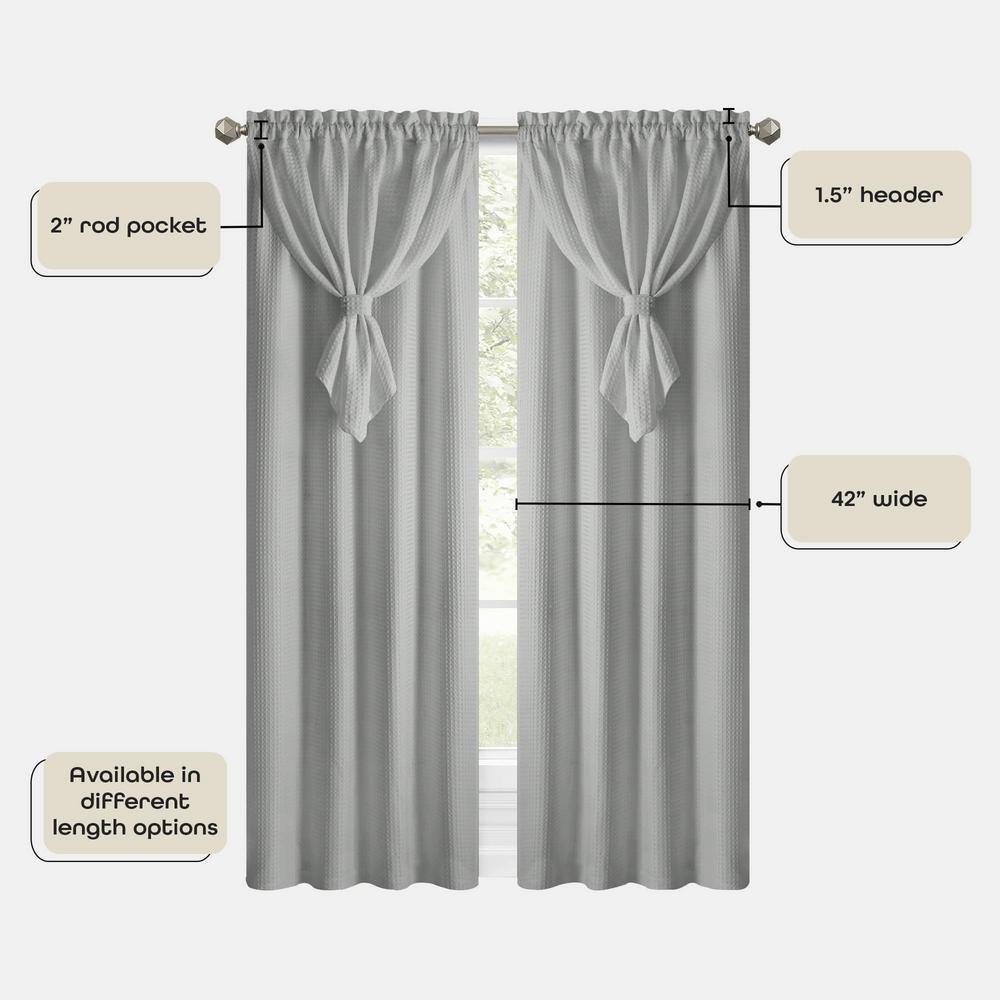 Gray Polyester Light Filtering Curtain Panel with Attached Valance, 42" x 63"