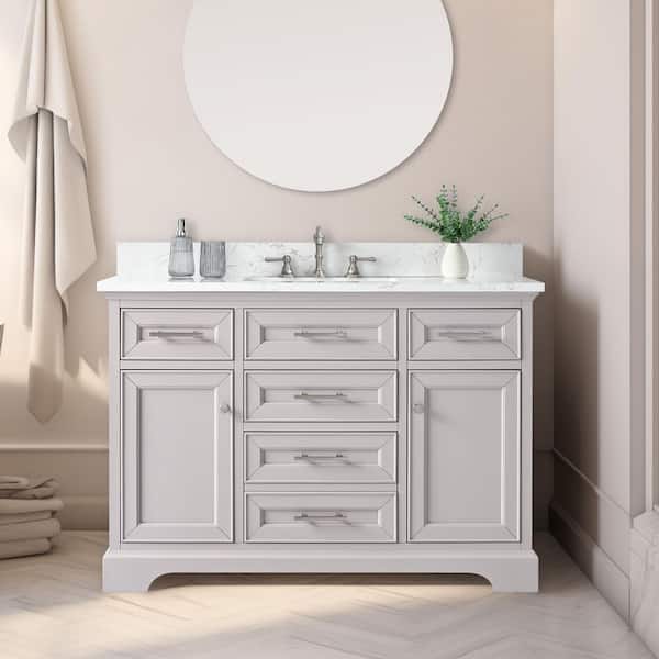 SUDIO Thompson 48 in. W x 22 in. D Bath Vanity in Taupe with Engineered Stone Top in Carrara White with White Sink