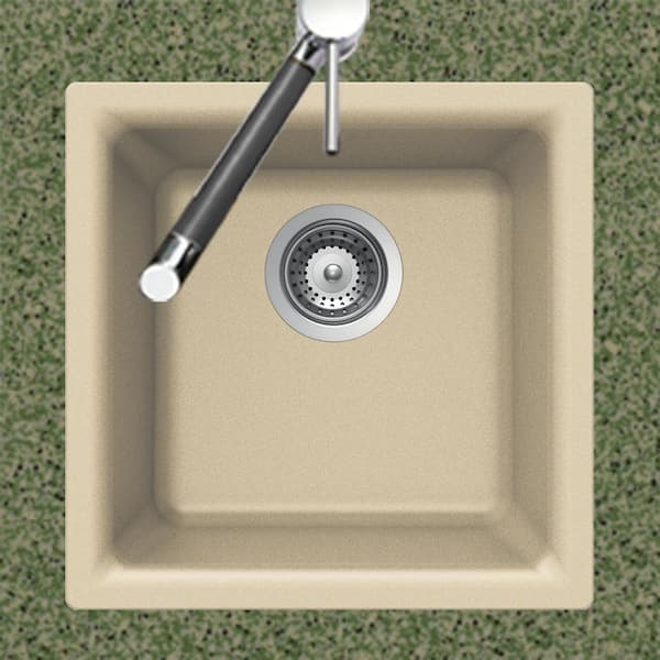 Houzer Quartztone 16 in. Sand Granite Composite Dual Mount Topmount or Undermount Single Bowl Bar Sink - E-100 SAND