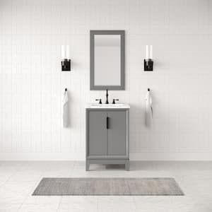 24 in. Single Sink Bath Vanity in Carrara White Marble Vanity Top in Cashmere Grey w/ Mirror and Lavatory Faucet