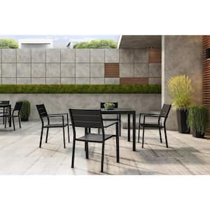 5-Piece Black Square Aluminum Outdoor Dining Table with Chairs
