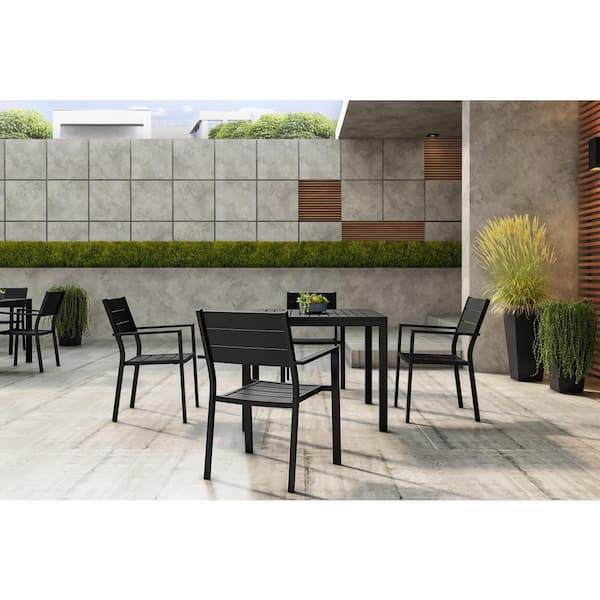 5-Piece Black Square Aluminum Outdoor Dining Table with Chairs