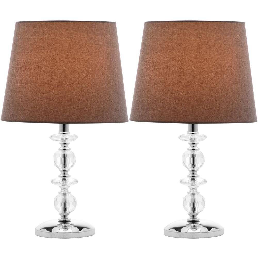 Derry 15-Inch Clear Crystal Table Lamp Set with Brown Shades