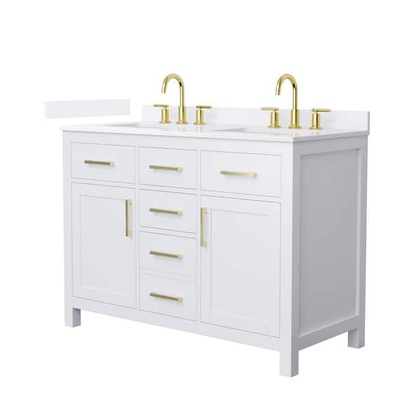 Beckett 48 in. Double Freestanding White Bath Vanity with White Quartz Top