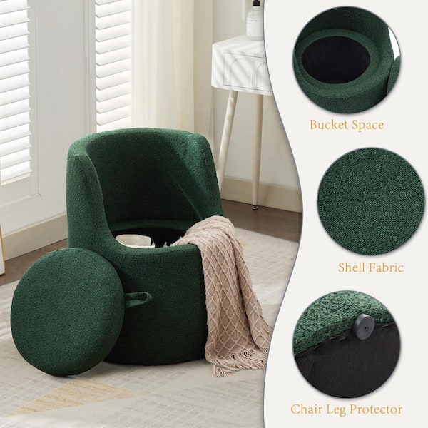 JEAREY Elegant 1-Piece Velvet Dark Green Makeup Vanity Stool with Storage