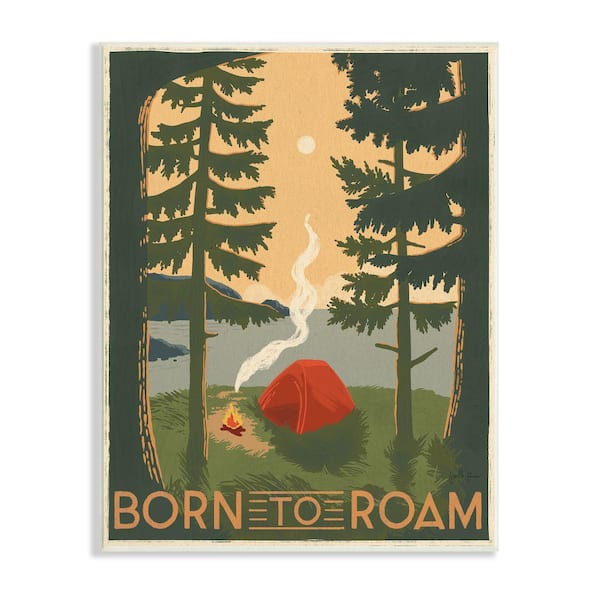 Stupell Industries Born to Roam Phrase Rustic Forest Camping Tent By Janelle Penner Unframed Print Typography Wall Art 13 in. x 19 in.