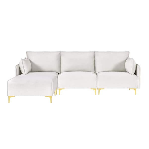 ATHMILE 108.6 in. W Square Arm 2-Piece L Shape Polyester Sectional Sofa in Beige with USB