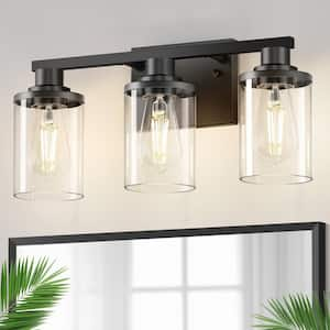 20 in. 3 Light Bathroom Vanity Light,Modern Black Bathroom Light Fixtures Over Mirror with Clear Glass Shade