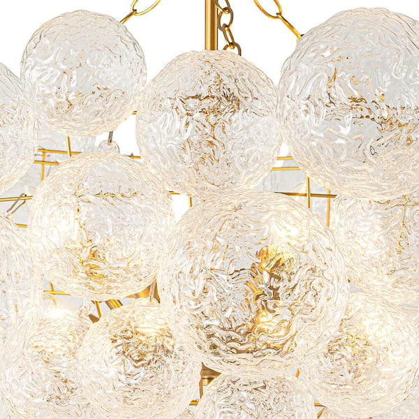 8 Light Brushed Gold Nordic Modern Bubble Ball Grape Cluster Chandelier for Living Room With Hammer Glass