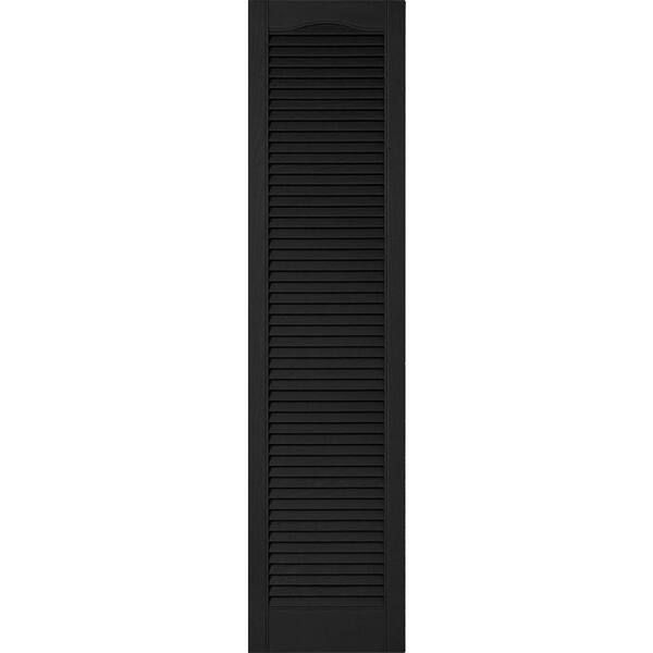 Ekena Millwork 18 in. x 88 in. Lifetime Vinyl Custom Cathedral Top All Louvered Open Louvered Shutters Pair Black