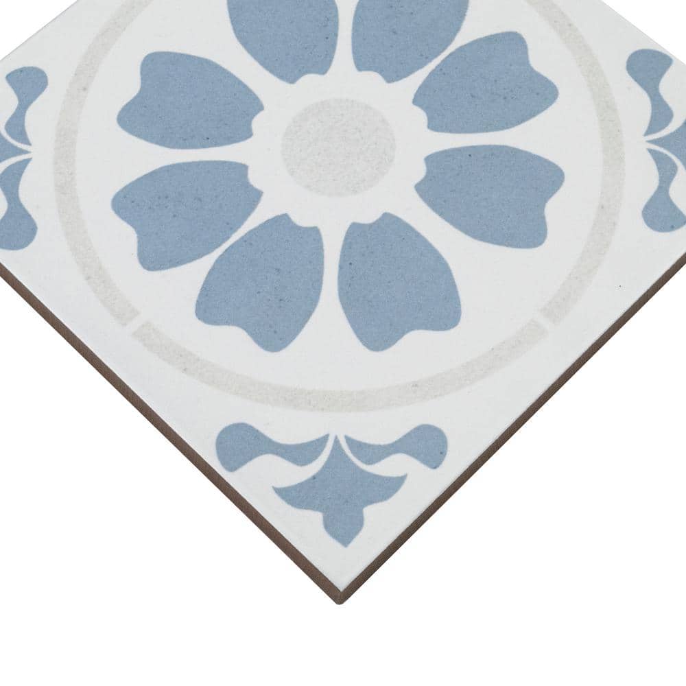Tamensa 8" x 8" Light Blue and White Matte Porcelain Tile