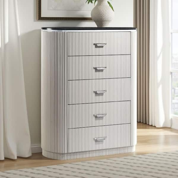 silver tall dresser Lito Tall Dresser Chest | 4 Drawers w 1 Jewelry Tray | Glam Silver