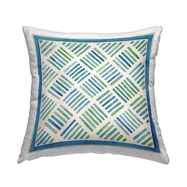 Stupell Industries Blue and Green Hatched Stripes Blue Square Outdoor Throw Pillow