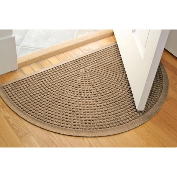 Squares Camel 24 in. x 39 in. PET Polyester Half Round Non-Slip Indoor Outdoor Door Mat