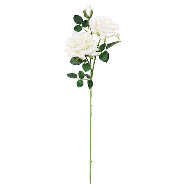 LIVING LUXURY 32 in. Cream White Artificial Velvet Elegant Rose Flower Stem Spray (Set of 2)