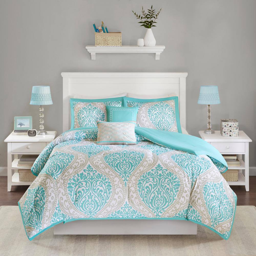 Intelligent Design Sabrina 5 Piece Aqua Fullqueen Comforter Set Id10 417 The Home Depot 