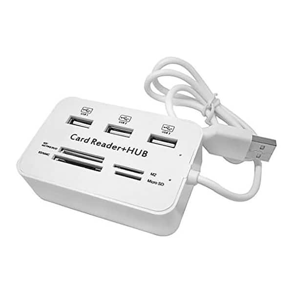 Card Reader and 3 Ports USB Hub High Speed External Memory Card Reader White
