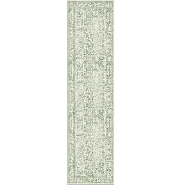 Entomology Green 2 ft. x 8 ft. Vintage Floral Runner Rug