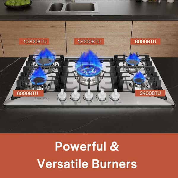 Empava Built-in 30 in. Gas Cooktop - 5 Sealed Burners Cook Tops in  Stainless Steel EPV-30GC5B70C - The Home Depot