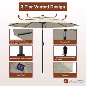 11 ft. Market Patio Umbrella 3-Tiers Crank and Tilt Outdoor Umbrella in Tan with LED Lights