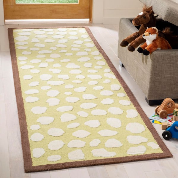 Kids 2 ft. x 7 ft. Green/Ivory Spotted Border Runner Rug