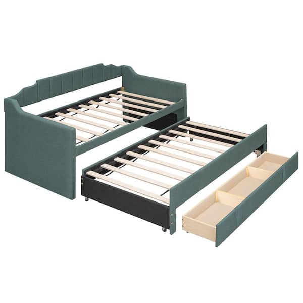warmte Gelijk gas Harper & Bright Designs Green Twin Upholstered Daybed with Trundle and  3-Drawers QHS079AAF - The Home Depot