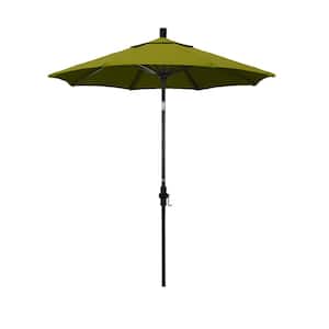 7.5 ft. Matted Black Aluminum Market Collar Tilt Patio Umbrella Fiberglass Ribs and in Ginkgo Pacifica