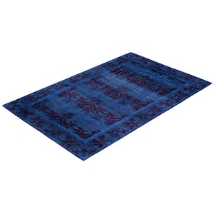 One-of-a-Kind Contemporary Blue 6 ft. x 9 ft. Hand Knotted Overdyed Area Rug