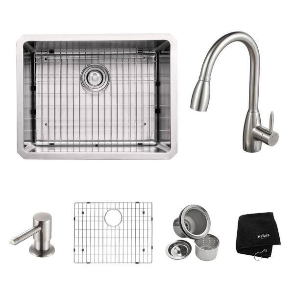 KRAUS All-in-One Undermount Stainless Steel 23 in. Single Bowl Kitchen Sink with Faucet and Accessories in Stainless Steel