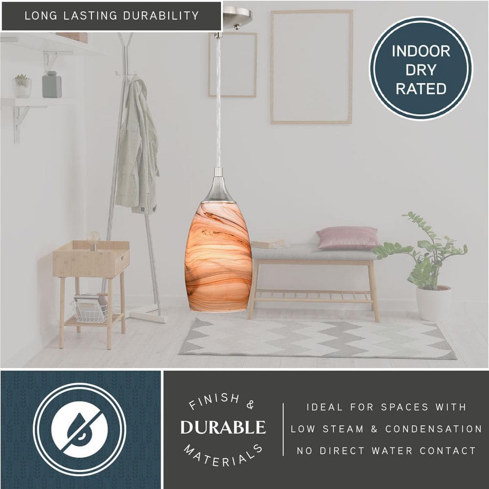 Milano Satin Nickel Mini Pendant with Toffee Swirl Glass