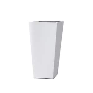 24 in. Tall Rectangular Pure White Concrete Metal Indoor Outdoor Tapered Planter with Drainage Hole
