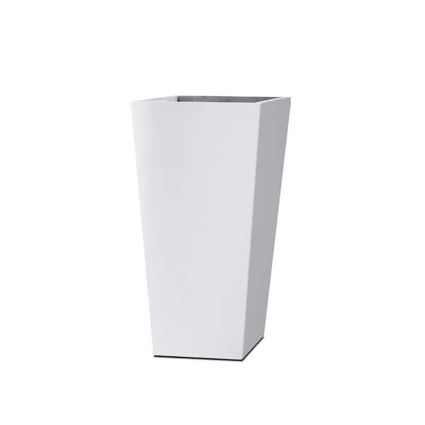 KANTE 24 in. Tall Rectangular Pure White Concrete Metal Indoor Outdoor Tapered Planter with Drainage Hole