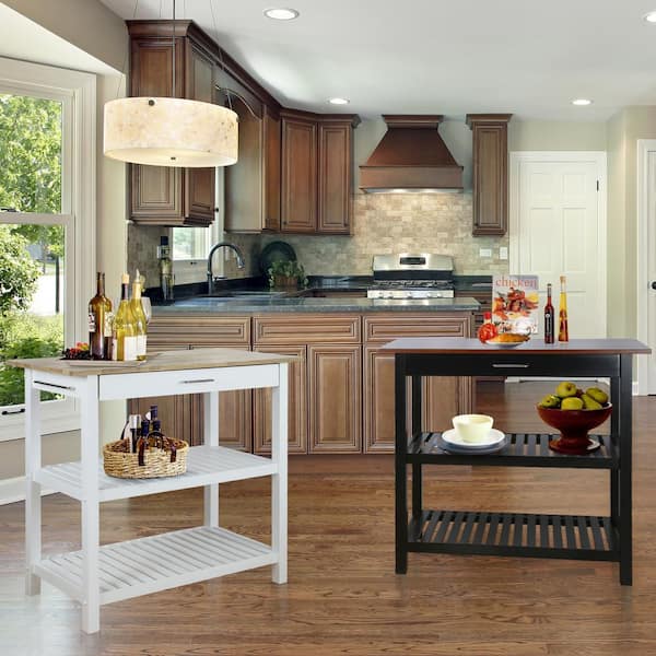 Tileon Cream White Kitchen Island Set w/ 2-Stools Rustic Wood