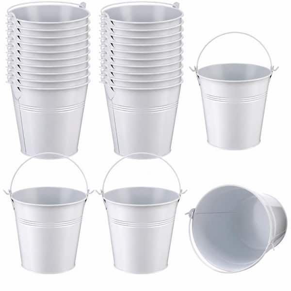 24-Piece White Mini Metal Iron Bucket Set with Handle 5 x 3.5 x 4.7 in. Party Pails for Candy Inch Set