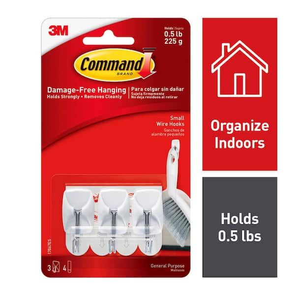 Command 1/2 lb. Small White Wire Hooks (3 Hooks, 4 Strips) 17067 - The Home  Depot