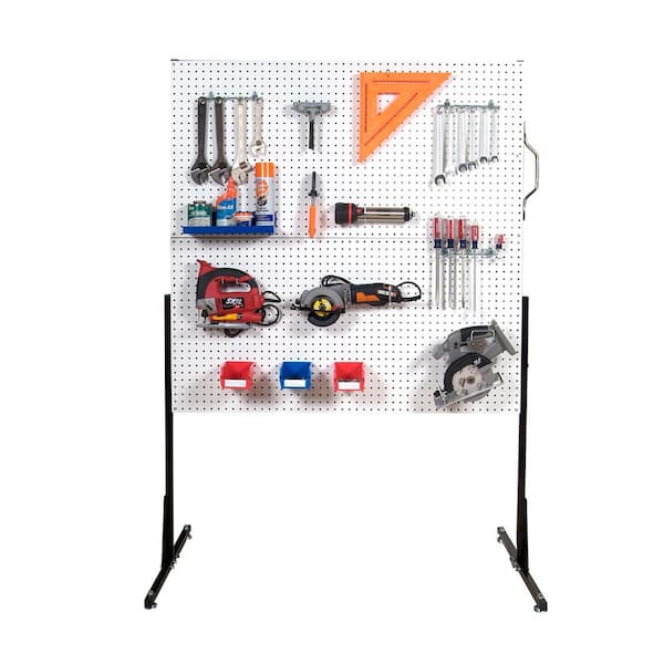 Triton Products 50 in. W Free-Standing Pegboard Unit with 4 High Density Fiberboard Pegboards in White