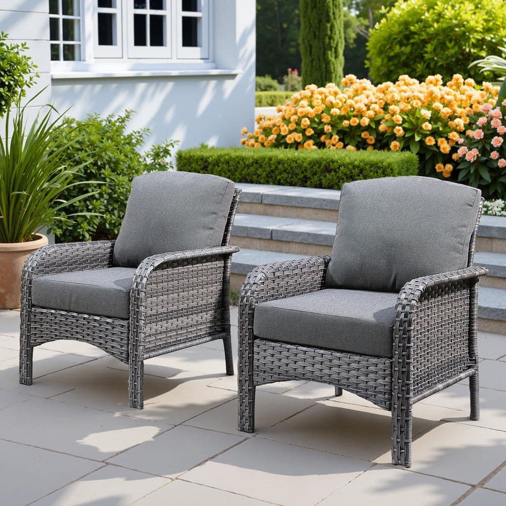 Venice Gray 2-Piece Wicker Modern Outdoor Patio Conversation Chair Seating Set with Dark Gray Cushions price history on PriceWatchPro