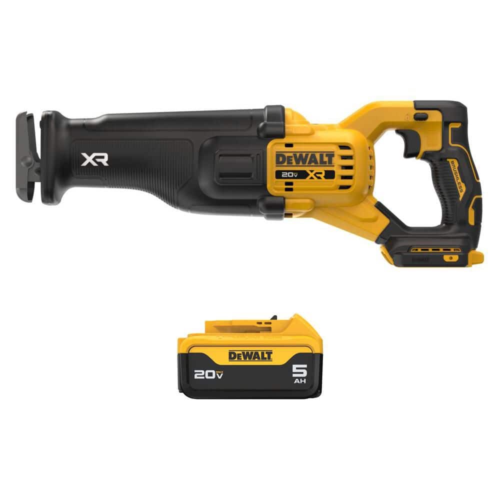 DEWALT 20V XR Lithium-Ion Cordless Reciprocating Saw with 20V Max Premium 5.0Ah Battery Pack (DCS384BWDCB205)