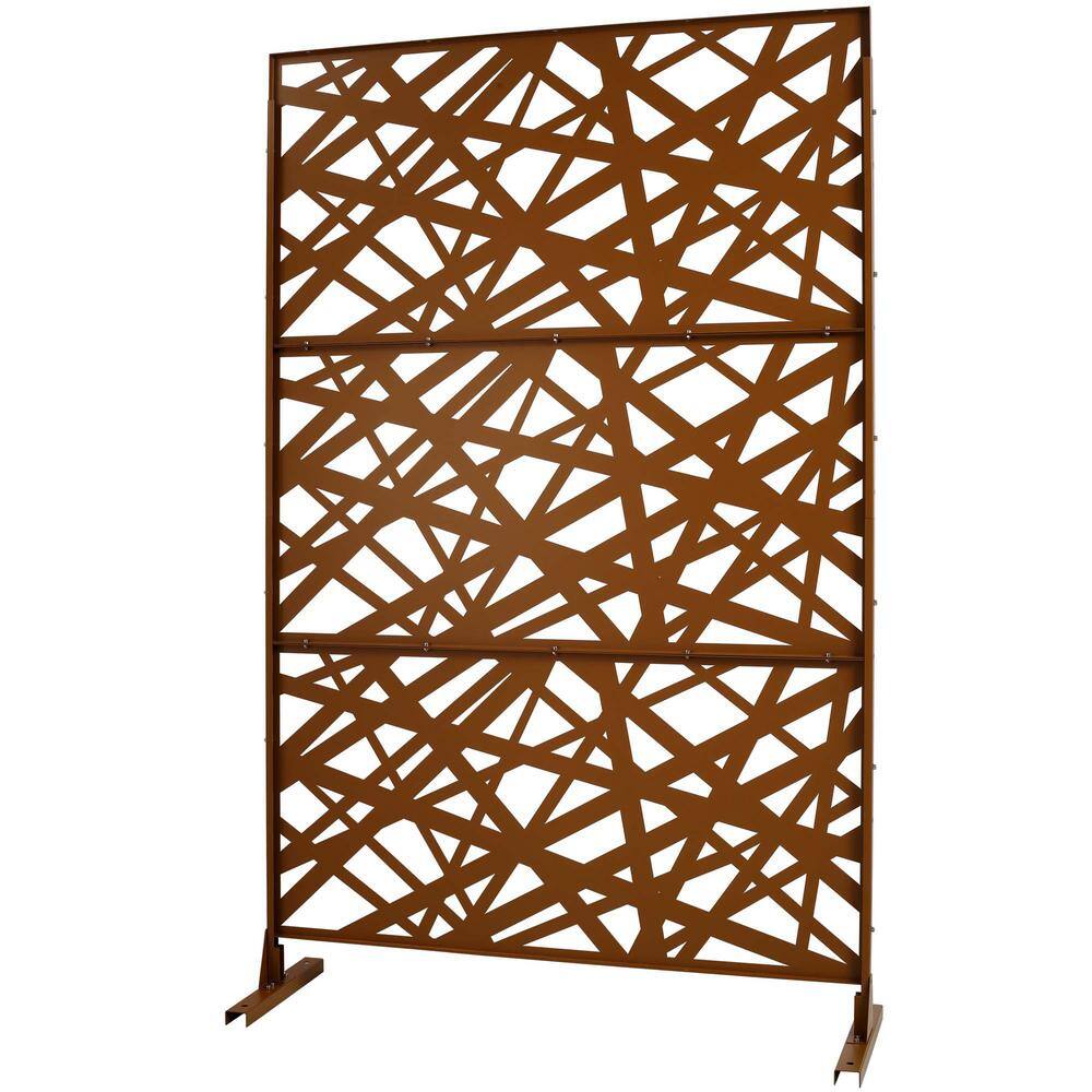 76 in. H x 48 in. W Steel Garden Fence Freestanding Outdoor Privacy Screen in Brown