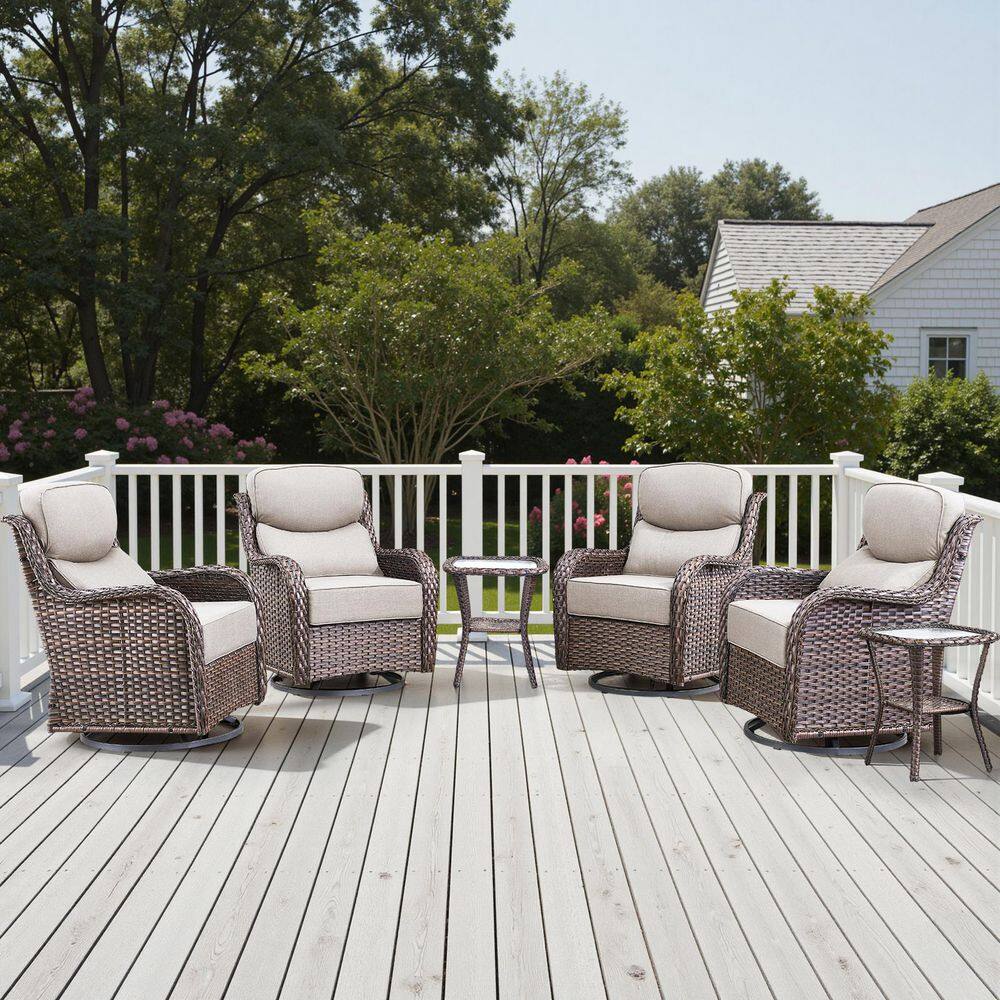 MoonLuxe 6-Piece Brown Swivel Glider Wicker Outdoor Rocking Chair with Beige Olefin 6 In. Thick Cushions price history on PriceWatchPro
