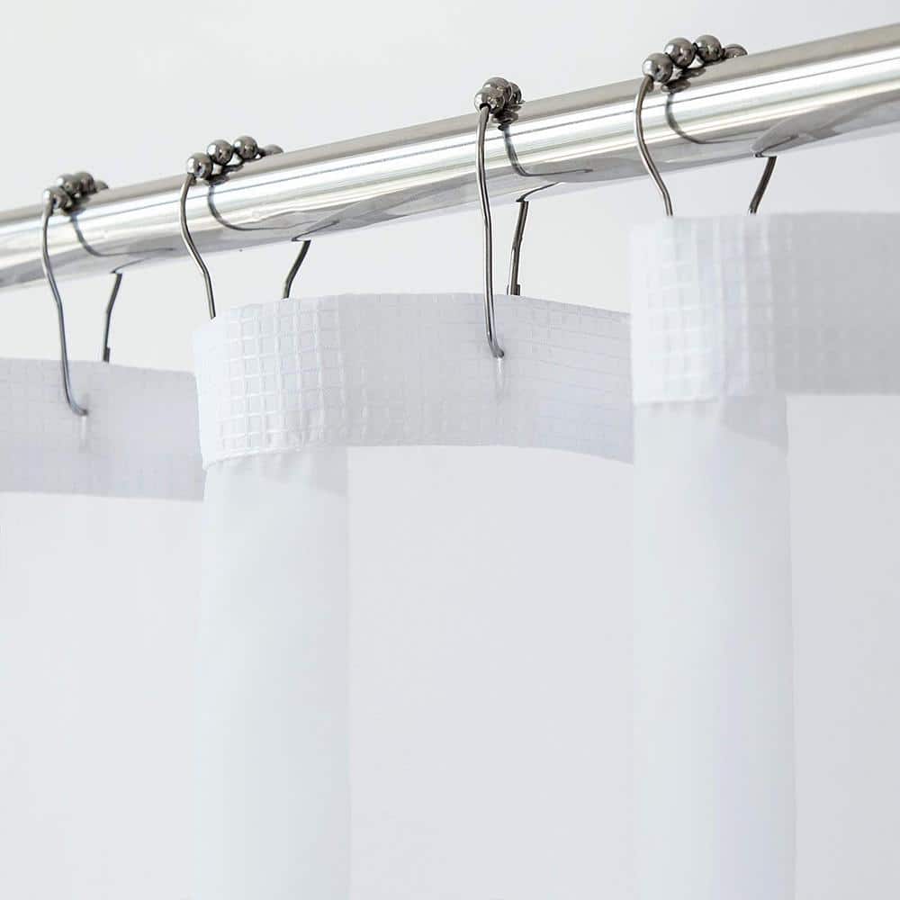 White Waffle Weave Fabric Shower Curtain with Detachable Liner