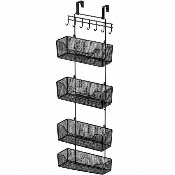 Black Over The Door Organizer, Hanging Door Storage Organizer with Metal Baskets and Adjustable Coat Hooks