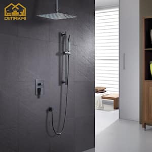 2-Spray Patterns with 1.8 GPM 16 in. Ceiling Mount Dual Shower Heads in Oil Rubbed Bronze (Lifting Bar Include)