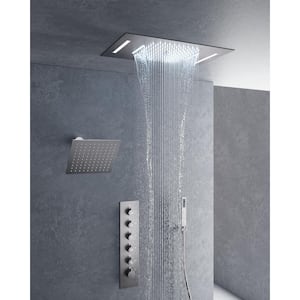 5-Spray 23 x 15 in. Ceiling Mount LED Music Dual Shower Head Fixed and Handheld Shower Head in Brushed Nickel