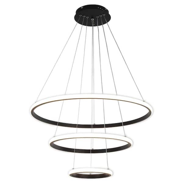 23.6 in. 3-Light Modern Black Geometric Adjustable Styling Tiered Integrated LED Chandelier for Bedroom