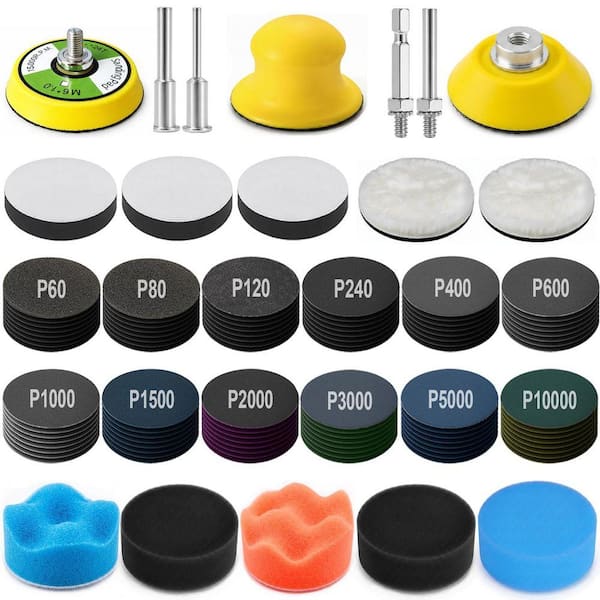 137-pieces 2 in. Sanding Discs Kit with 60-10000 Grit Wet Dry Sandpaper Hook Loop Backing Pad for Drill Detail Polishing