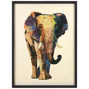 "Elephant" Alex Zeng’s signed hand-made dimensional wall art, under glass and a black shadow box frame, 30" x 40"