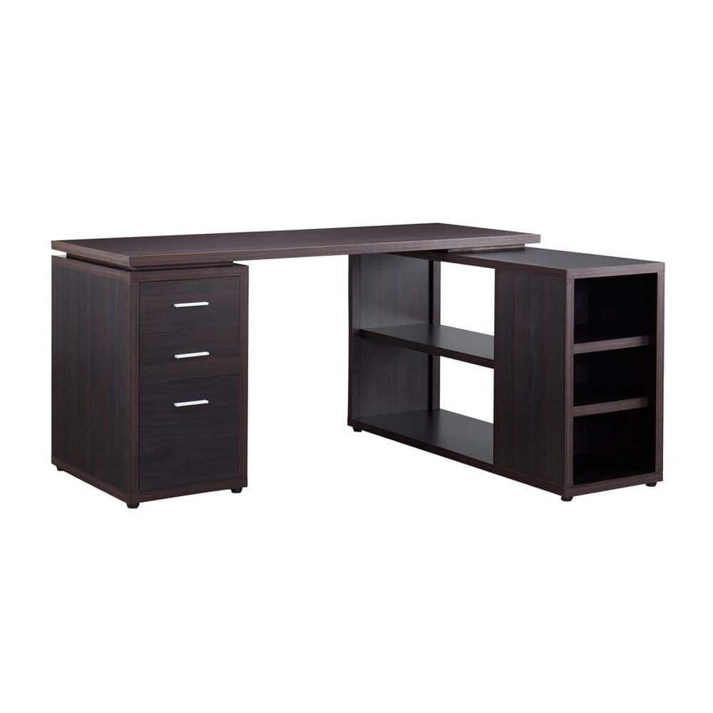 MAYKOOSH 24 in. L-Shaped Desk Espresso with Drawers, L-Shaped Office ...